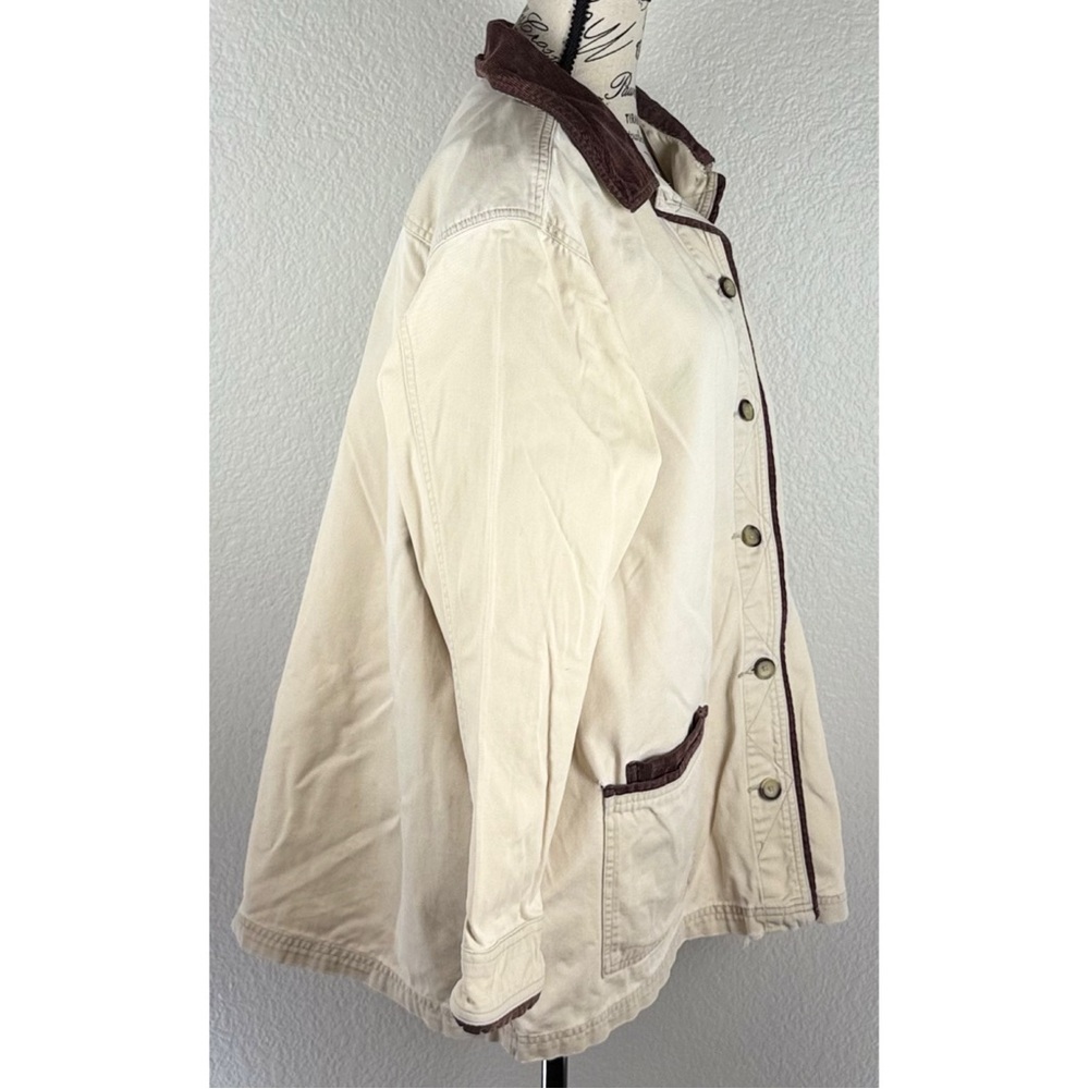 Vintage Women's Barn Utility Jacket Cream with Brown Corduroy Collar size Medium - Picture 4 of 9